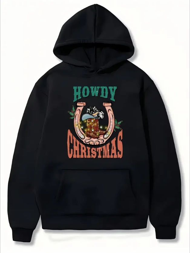 Cowboy Hat Horseshoe Howdy Christmas Printed Women's Hoodie