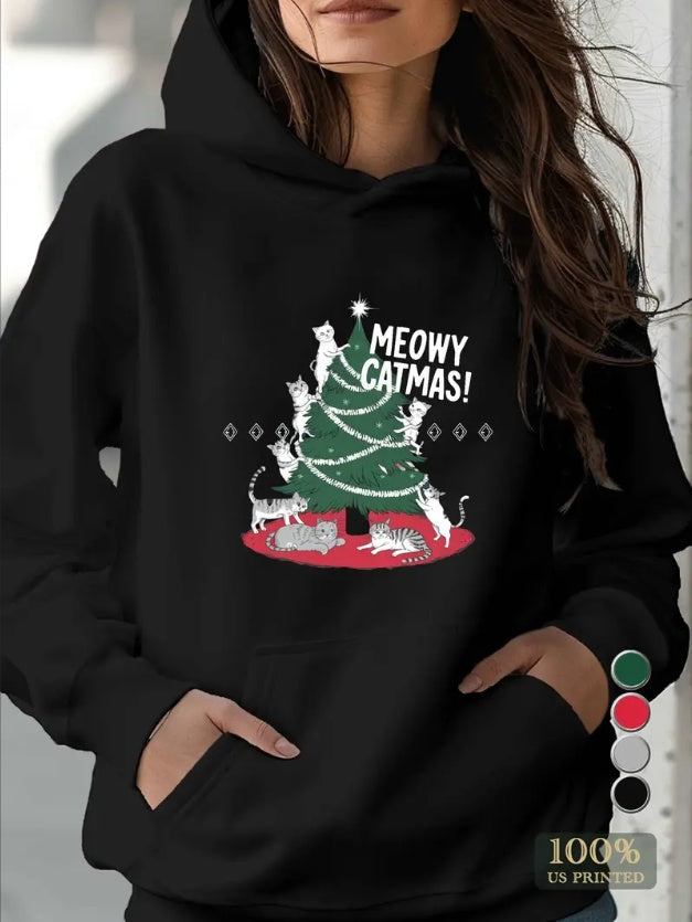 Meowy Christmas Print Women's Hoodie