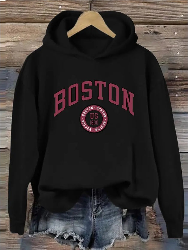 Boston Letter Print Women's Hoodie