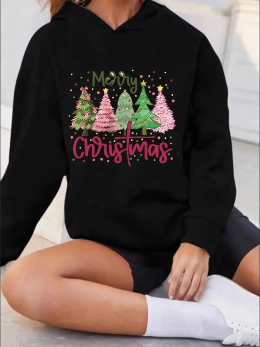 Merry Christmas Trees Print Women's Hoodie