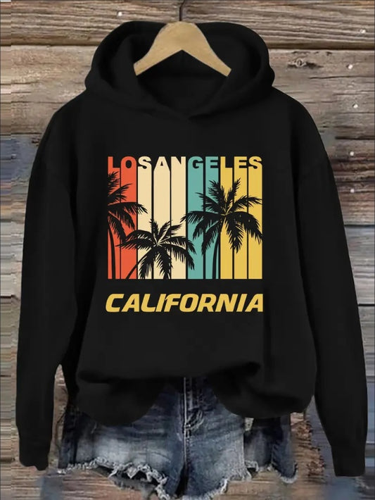 California C Print Drawstring Hoodie for Women