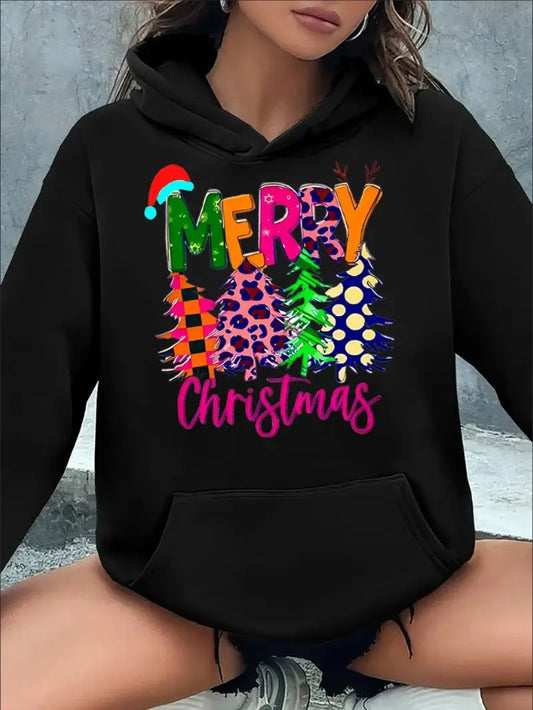 Christmas Tree & Letter Print Women's Hoodie