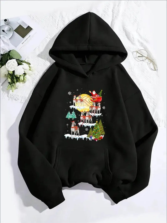 Reindeer Sleigh Graphic Women's Hoodie