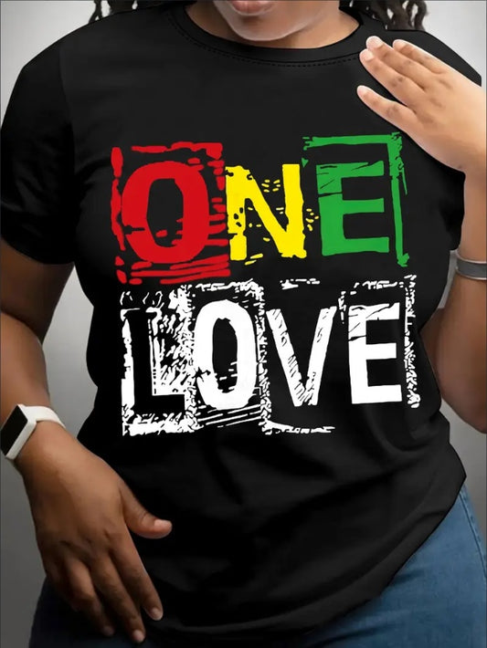 One Love Print Crew Neck Women's Print Short Sleeve T-Shirt