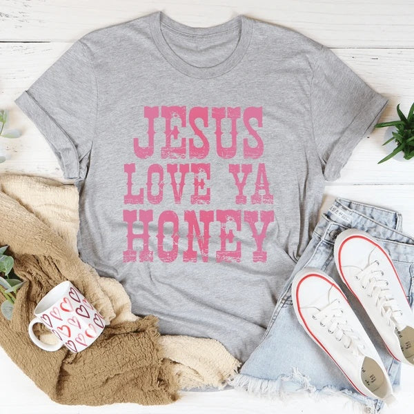 Jesus Love Ya Honey Women's Print Short Sleeve T-Shirt