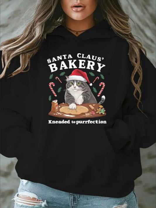 Santa Cat Bakery Print Women's Hoodie