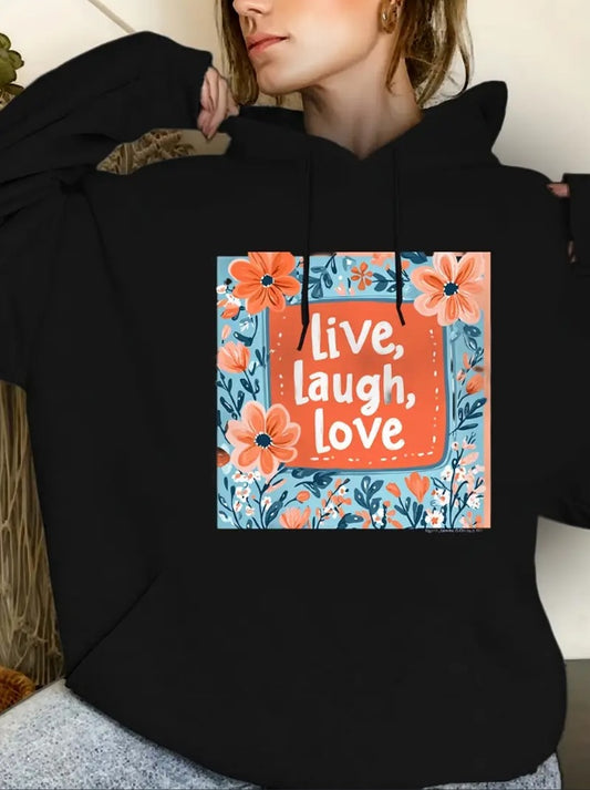 Live, Laugh, Love Floral Print Women's Hoodie