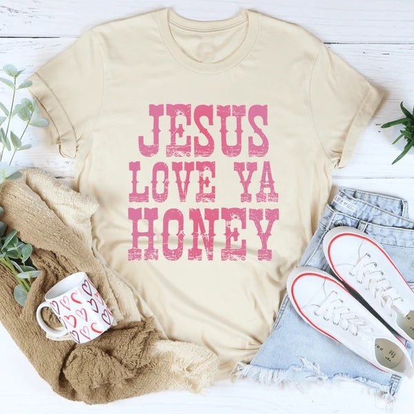 Jesus Love Ya Honey Women's Print Short Sleeve T-Shirt