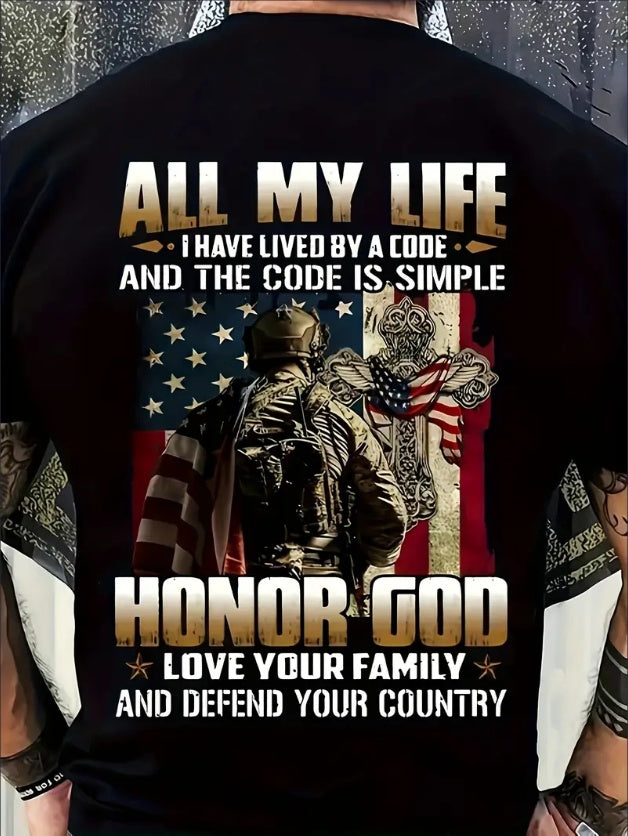 All My Life Honor God Printed Men's Print Short Sleeve T-Shirt