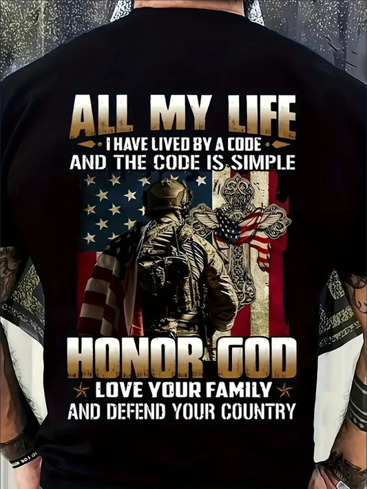 All My Life Honor God Printed Men's Print Short Sleeve T-Shirt