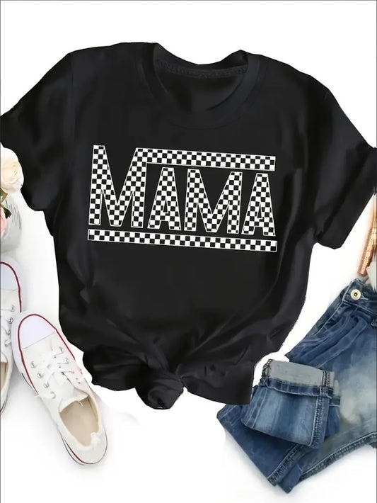 Mama Letter Print Crew Neck Women's Print Short Sleeve T-Shirt