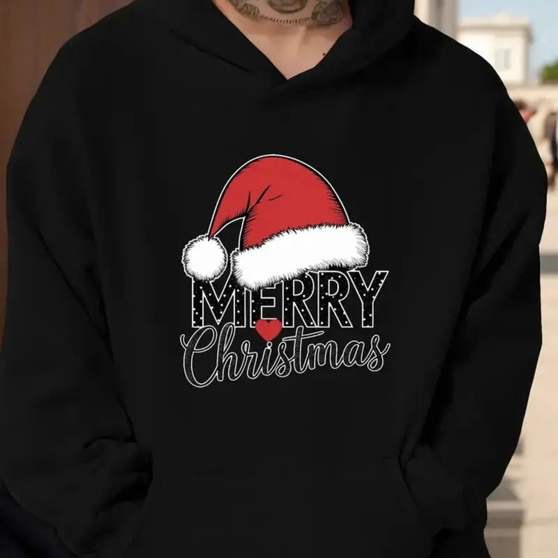 Merry Christmas Printed Men's Hooded Sweatshirt