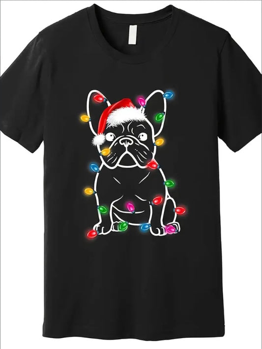 Frenchie Christmas Men's Print Short Sleeve T-Shirt