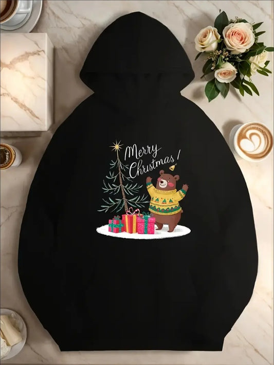 Christmas Teddy Bear Print Women's Hoodie