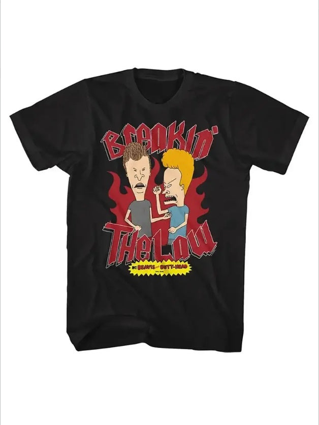 Beavis And Butthead Breaking The Law MTV TV Men's Print Short Sleeve T-Shirt