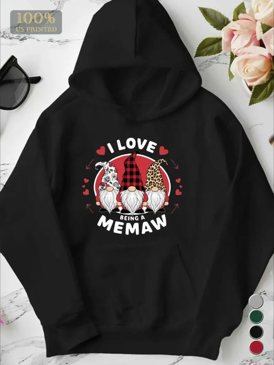 I Love Being A MeMaw Christmas Gnomes Print Women's Hoodie