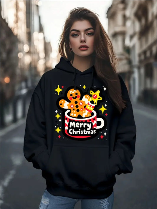 Gingerbread Man Christmas Print Women's Hoodie